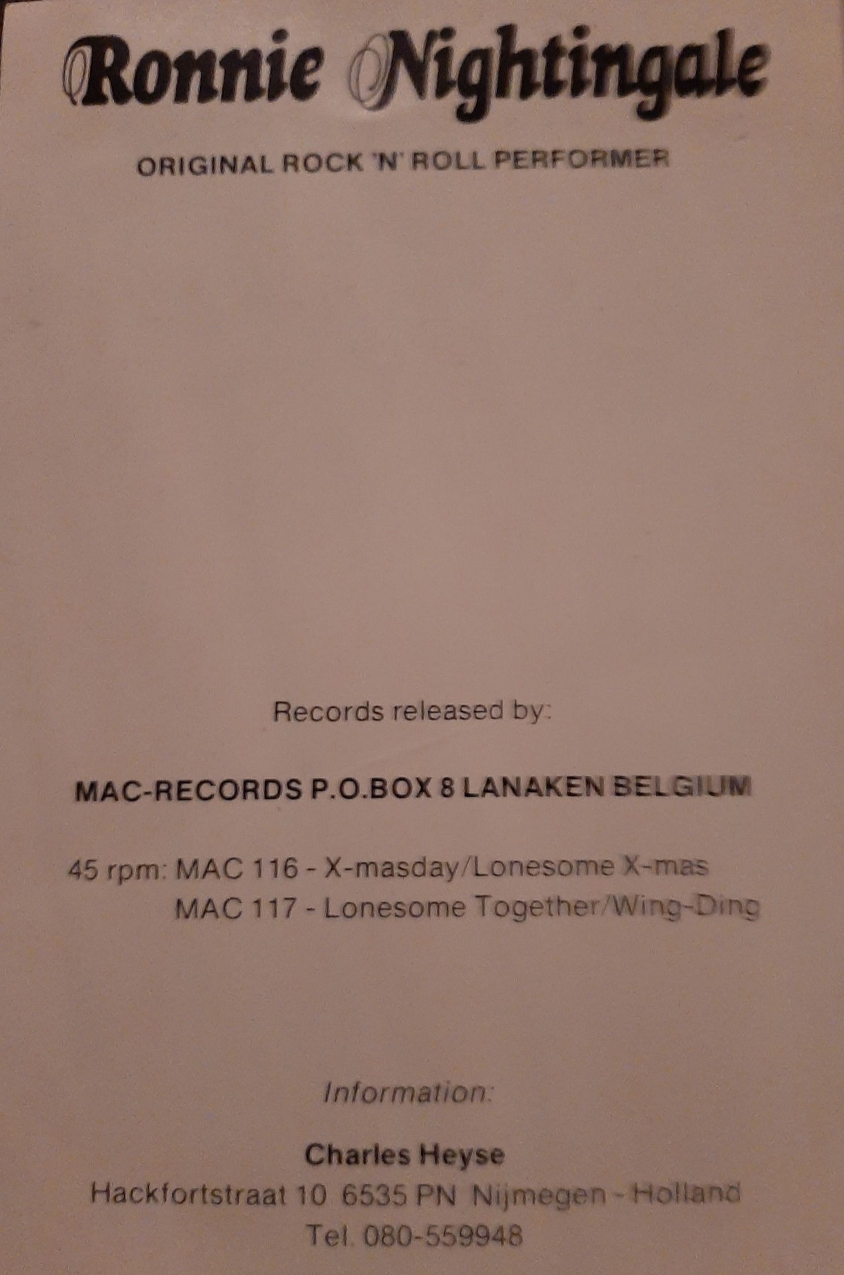 Ronnie Nightingale on Mac records